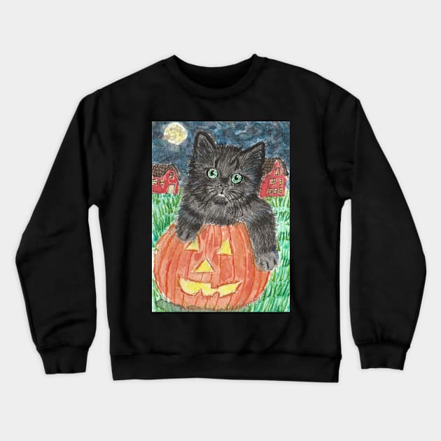 Halloween cat kitten pumpkin Crewneck Sweatshirt by SamsArtworks